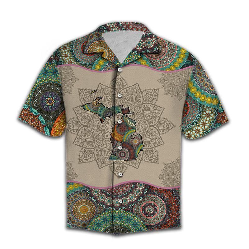 Awesome Michigan Mandala Aloha Hawaiian Shirt Colorful Short Sleeve Summer Beach Casual Shirt For Men And Women