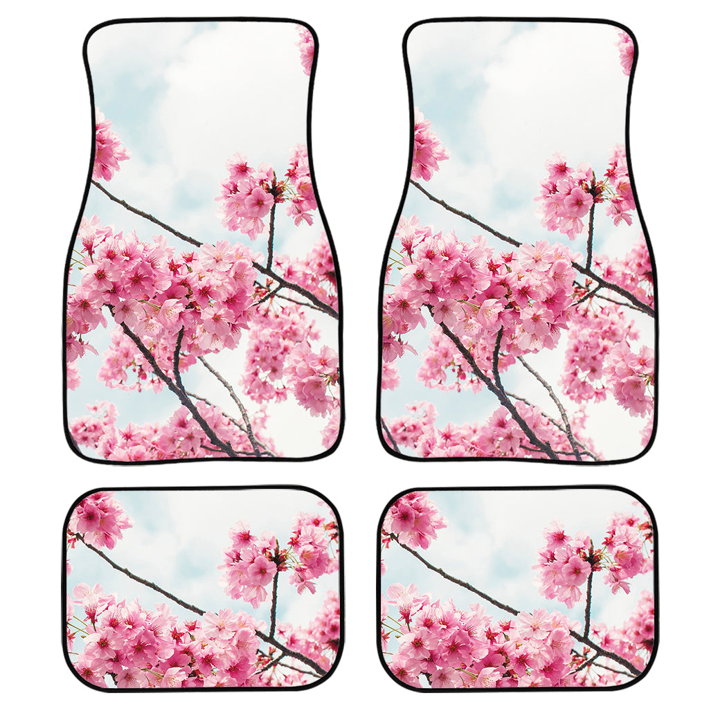 Pink Cherry Blossom Print Front And Back Car Floor Mats, Front Car Mat