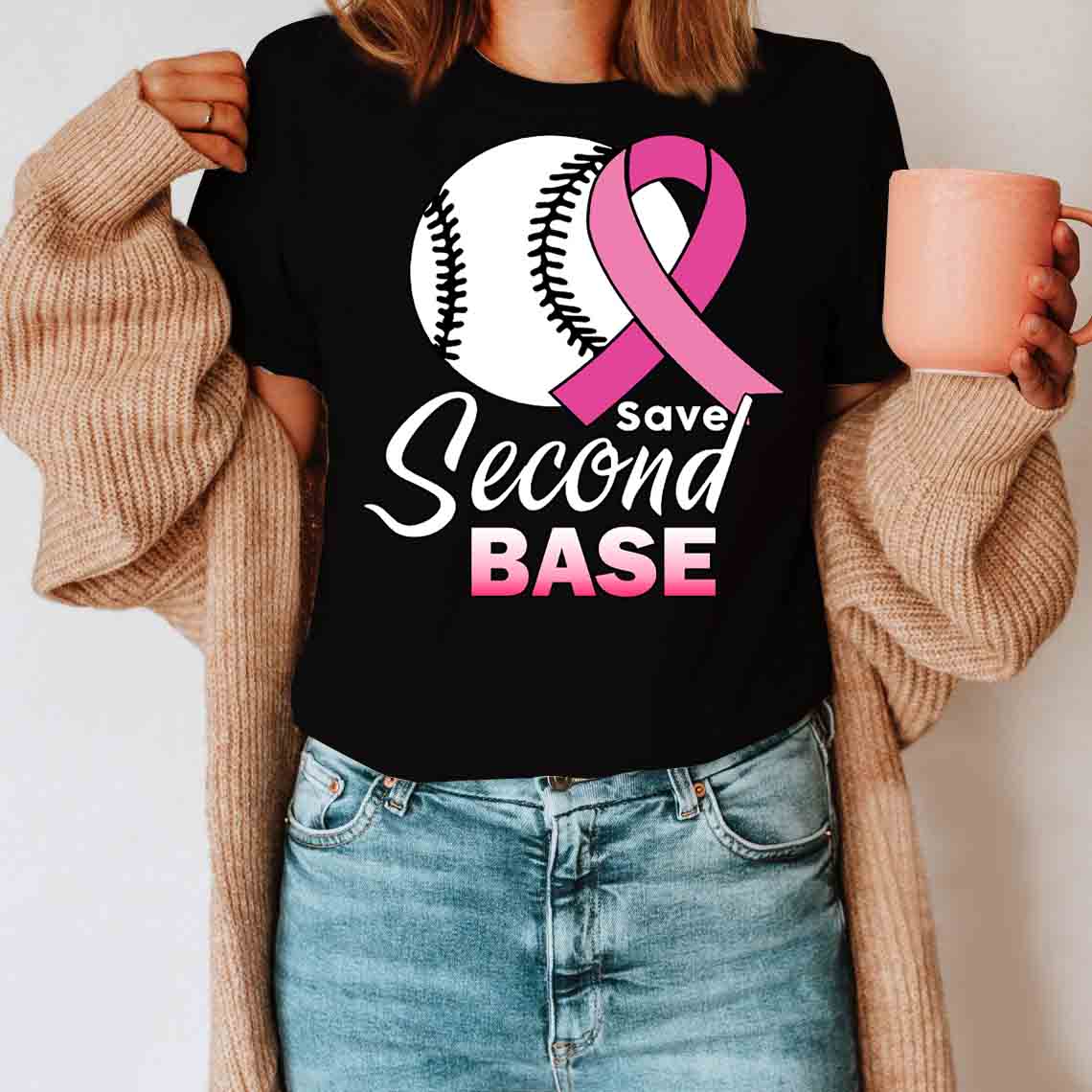 Save Second Base T-Shirt – Breast Cancer Awareness T-Shirt Christmas Gifts For Mother Daughter Friends Hoodies Sweater Pink