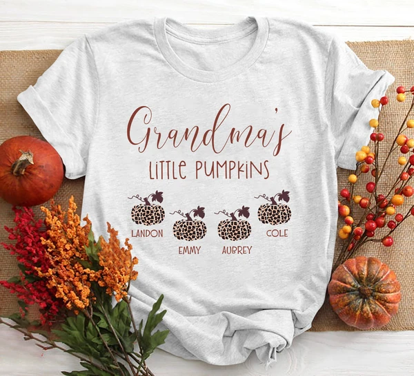 Personalized T-Shirt Grandma’S Little Pumpkin Leopard Pumpkin Custom Grandkids Name Shirt For Halloween