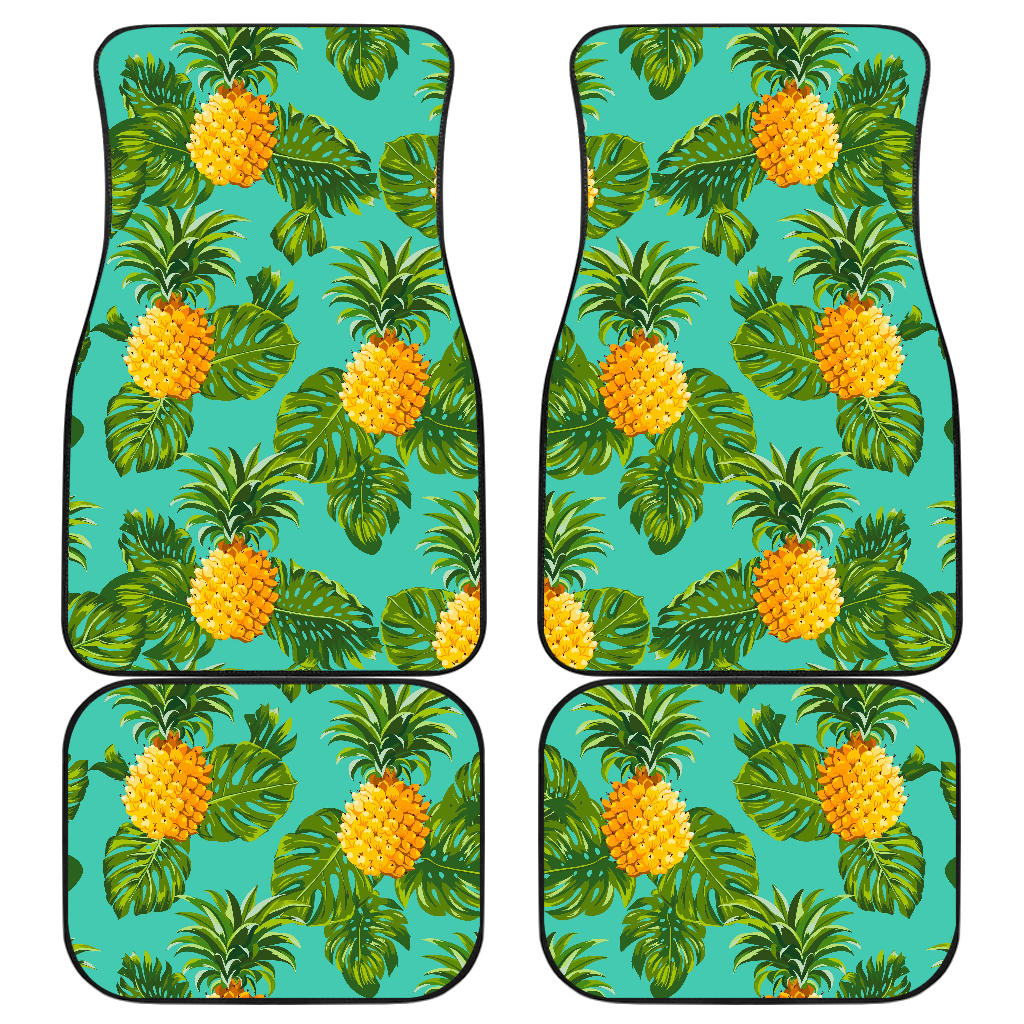 Palm Leaf Pineapple Pattern Print Front And Back Car Floor Mats, Front Car Mat