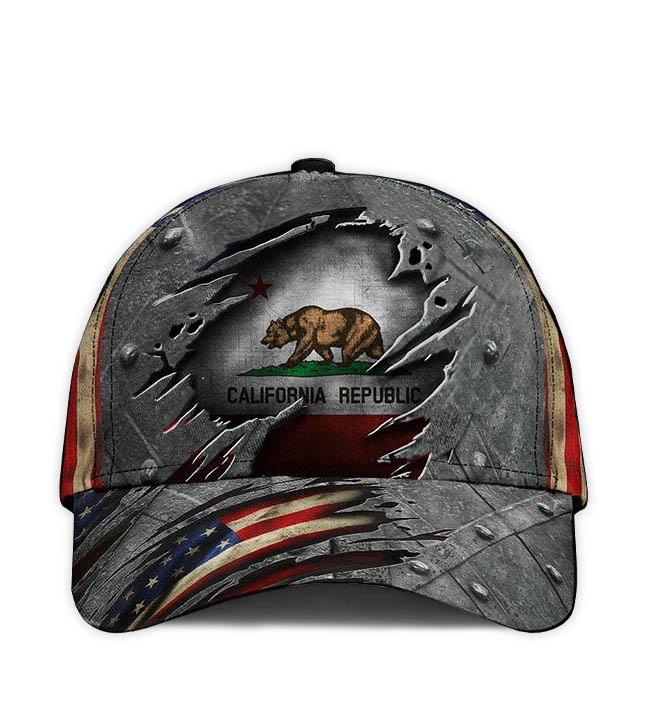 California State Flag Hat 3D Printed Vintage U.S Flag Cap Patriotic California Republic Hat