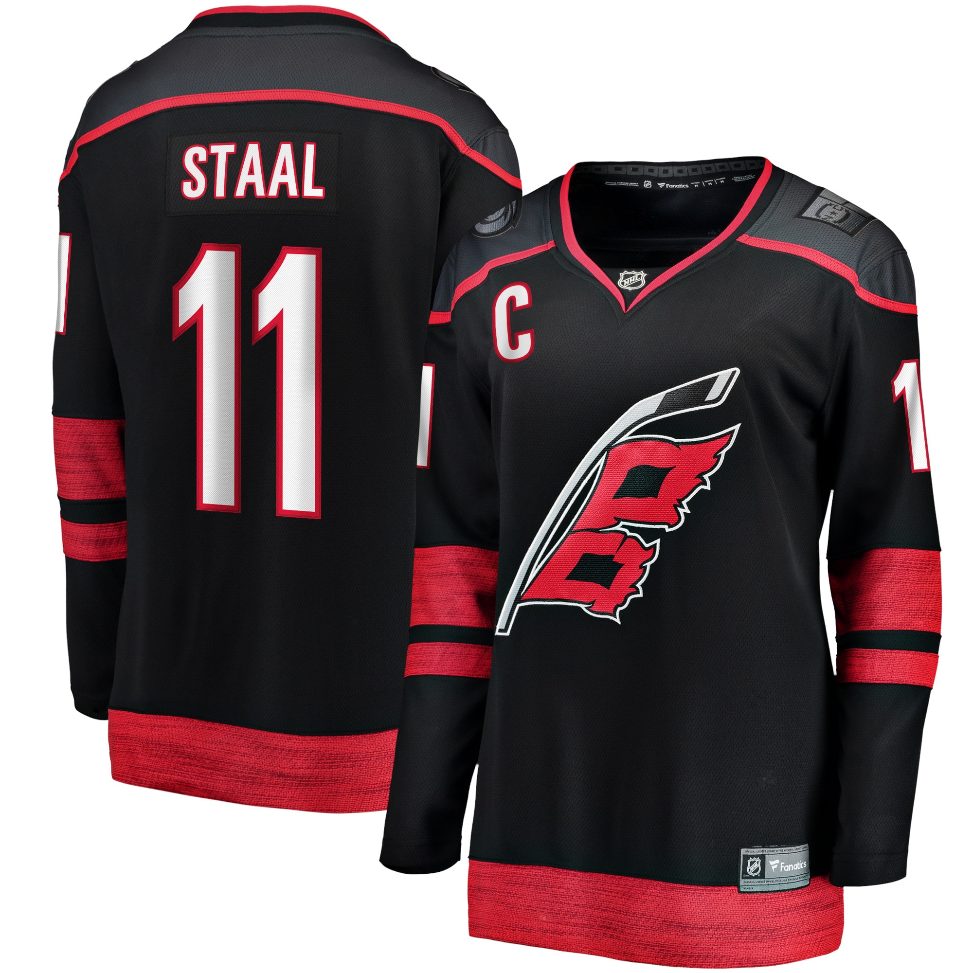 Jordan Staal Carolina Hurricanes Branded Women's Home Captain Patch Breakaway Player Jersey – Black