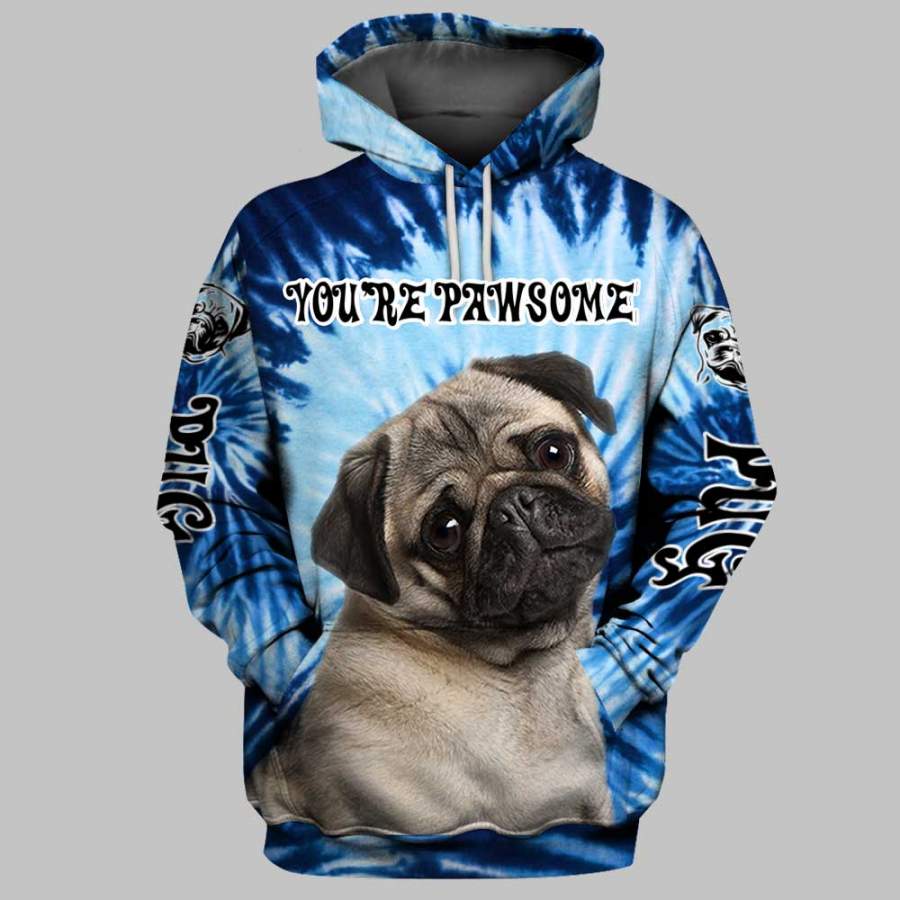 PUG Pawsome 3D Full Printing Hoodie and Unisex Tee
