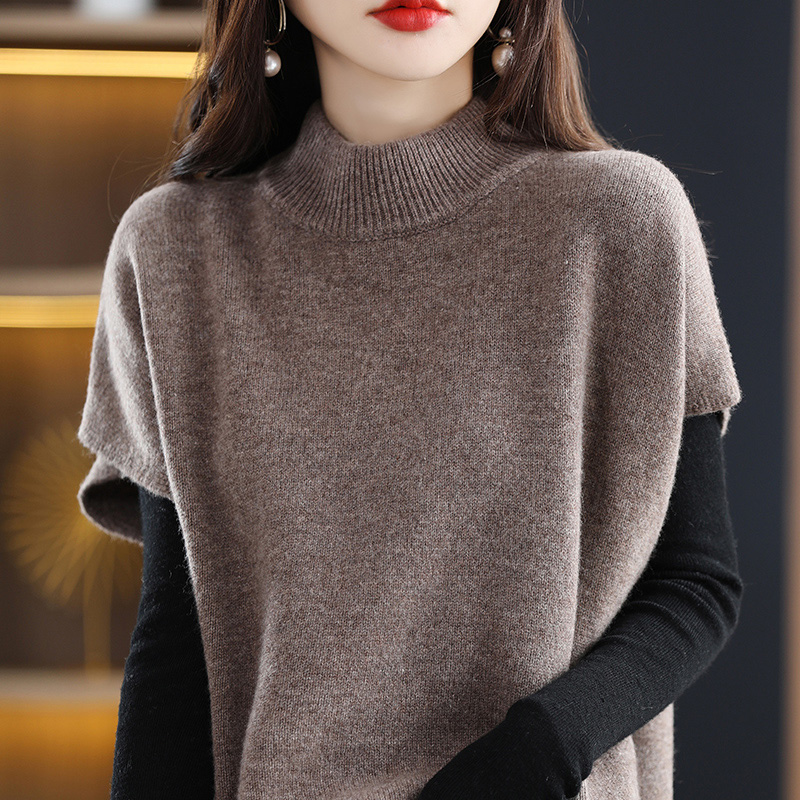 Cashmere Vest Half Turtleneck Knit Loose Casual Sleeveless Sweater 2022 Hot Sale New Products Ladies 100% Wool Vest autumn alx