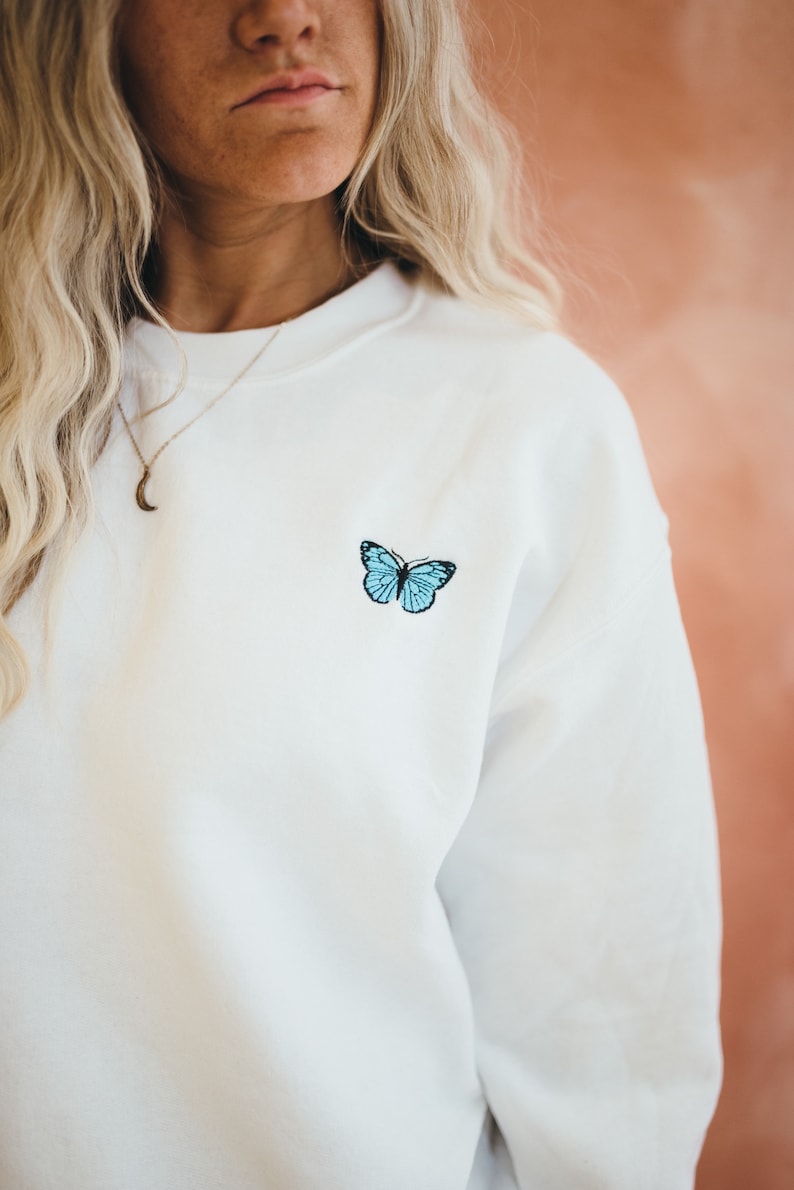 Butterfly Blue Embroidered Sweatshirt 2D Crewneck Sweatshirt All Over Print Sweatshirt For Women Sweatshirt For Men Sws2974