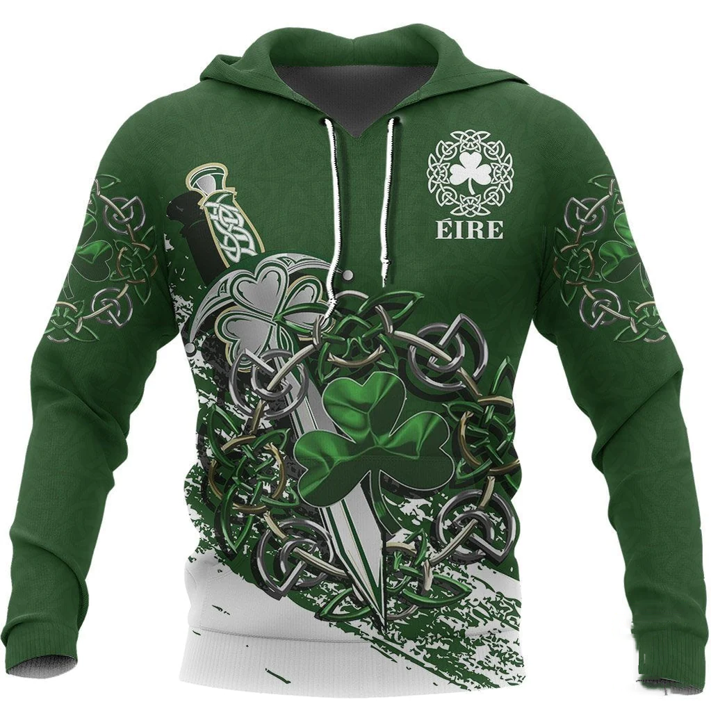 St Patrick Day Ireland – Celtic Shamrock & Sword Pullover Hoodie All Over Print