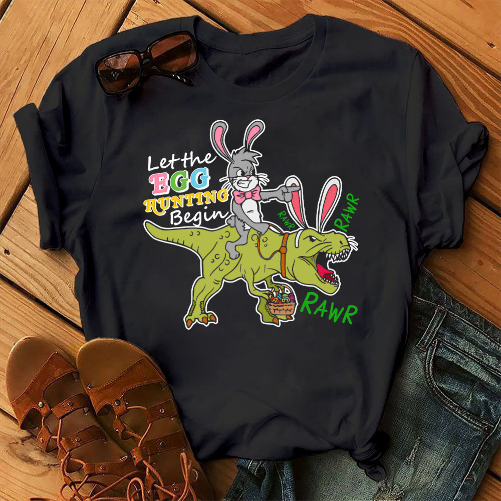 T-rex Easter Egg  Funny Bunny Riding Dinosaur Graphic Unisex T Shirt, Sweatshirt, Hoodie Size S – 5XL