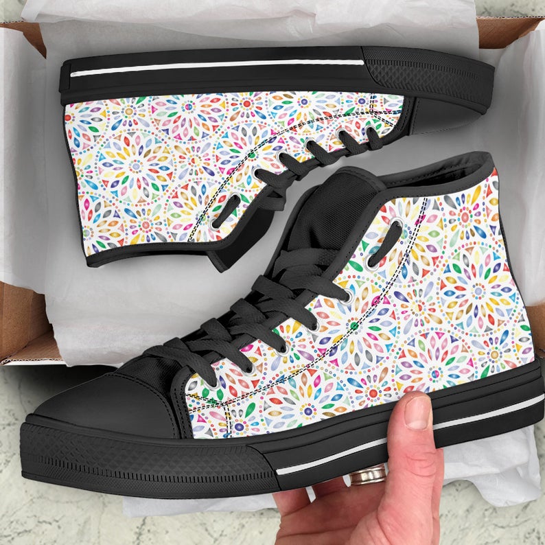 Kawaii Floral High Sneaker, Cute, Sweet, Flowers, Alternative Girls, Artistic, Colorful, Pastels, Back To School