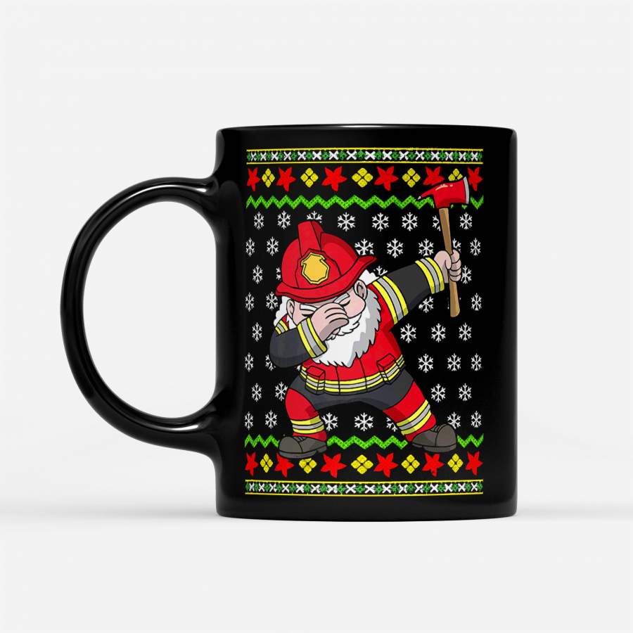 Ugly Christmas Dabbing Santa Firefighter – Black Mug