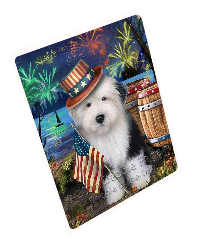 4Th Of July Independence Day Fireworks Old English Sheepdog At The Lake Blanket Blnkt74928