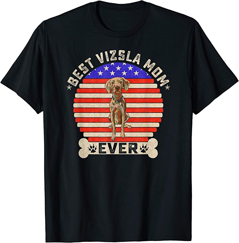 Vintage Retro American Flag Best Vizsla Dog Mom Ever Sunset T-Shirt