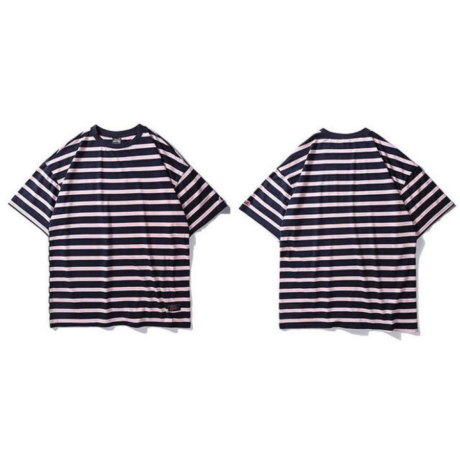 6 Colored Striped Hip Hop Men Short Sleeve Summer Fashion Casual Tops Tees Cotton Street wear T-Shirt