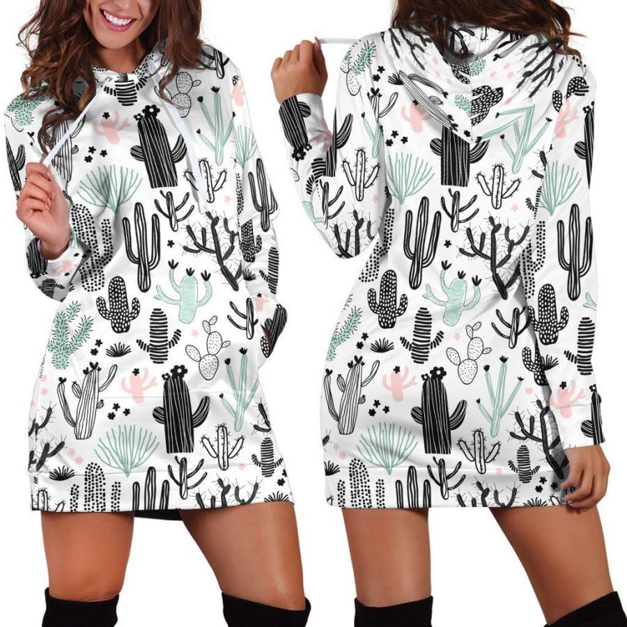 All Over Printing Many Cactus Hoodie Dress