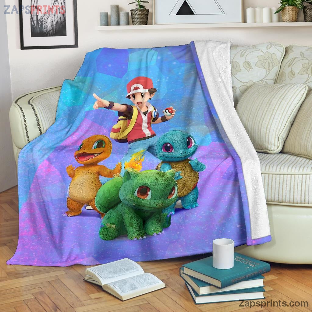 Ash In Action Pokemon Blanket