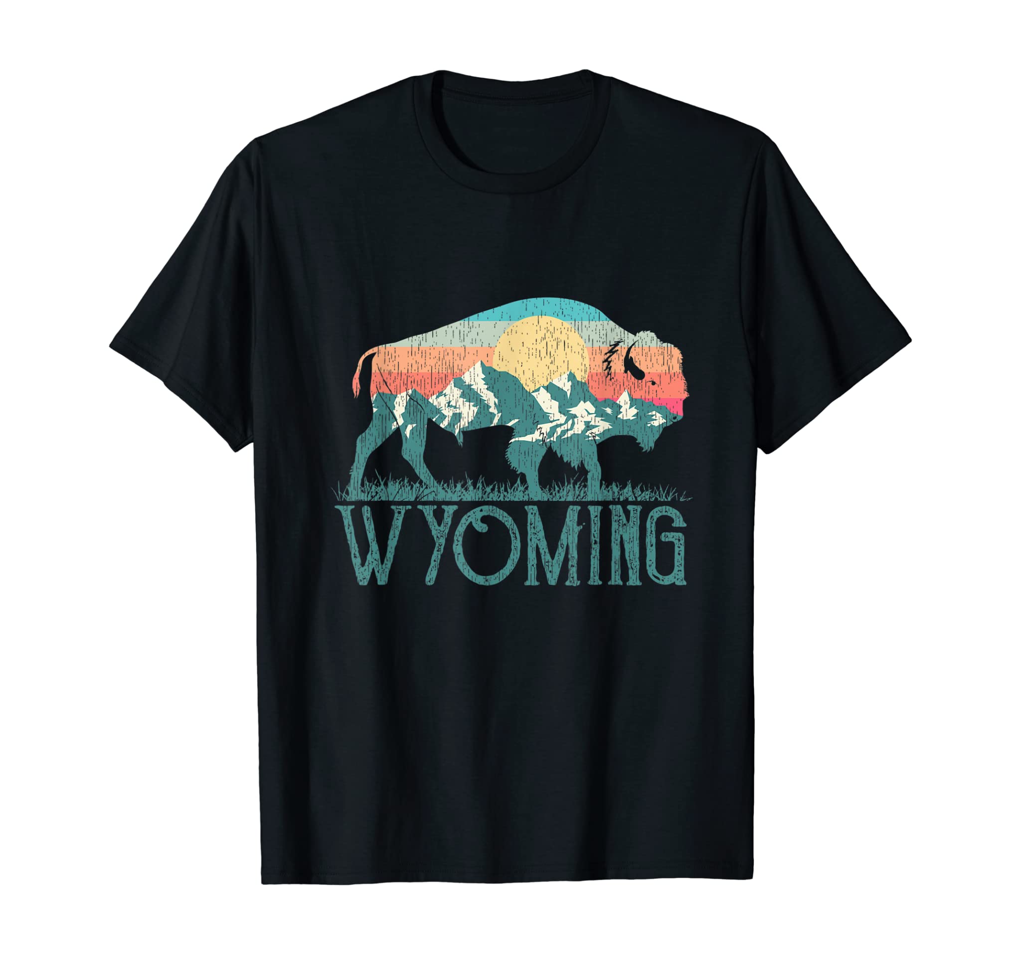 Bison Buffalo Retro Wyoming WY Mountains Retro T-Shirt