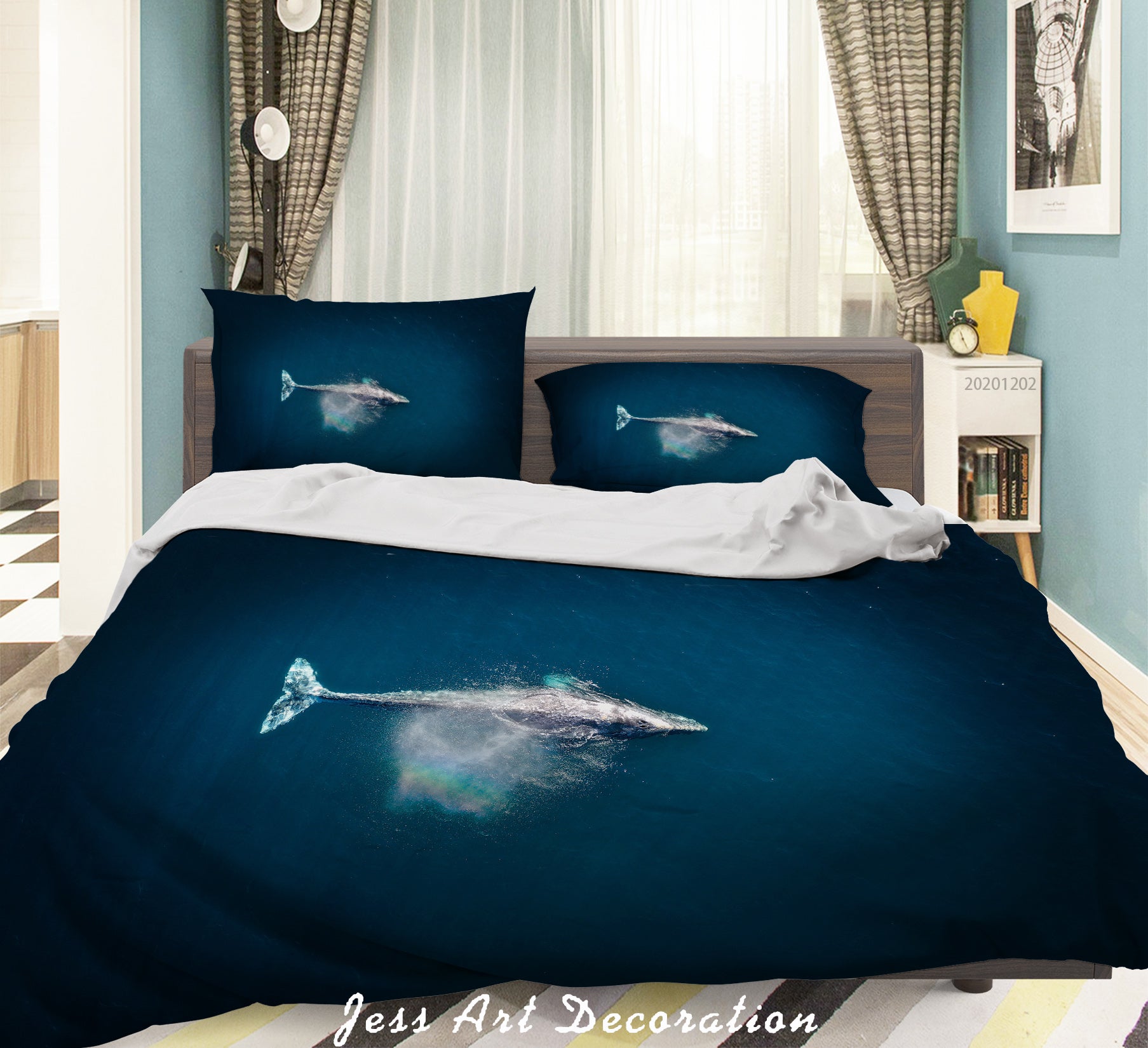 3D Dark Blue Ocean Whale Fish Scenery Quilt Cover Set Bedding Set Duvet Cover Pillowcases Lxl