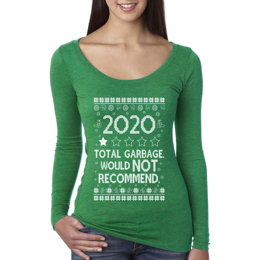 2020 Total Garbage Would not Recommend Ugly Christmas Sweater Christmas Womens Scoop Long Sleeve Top