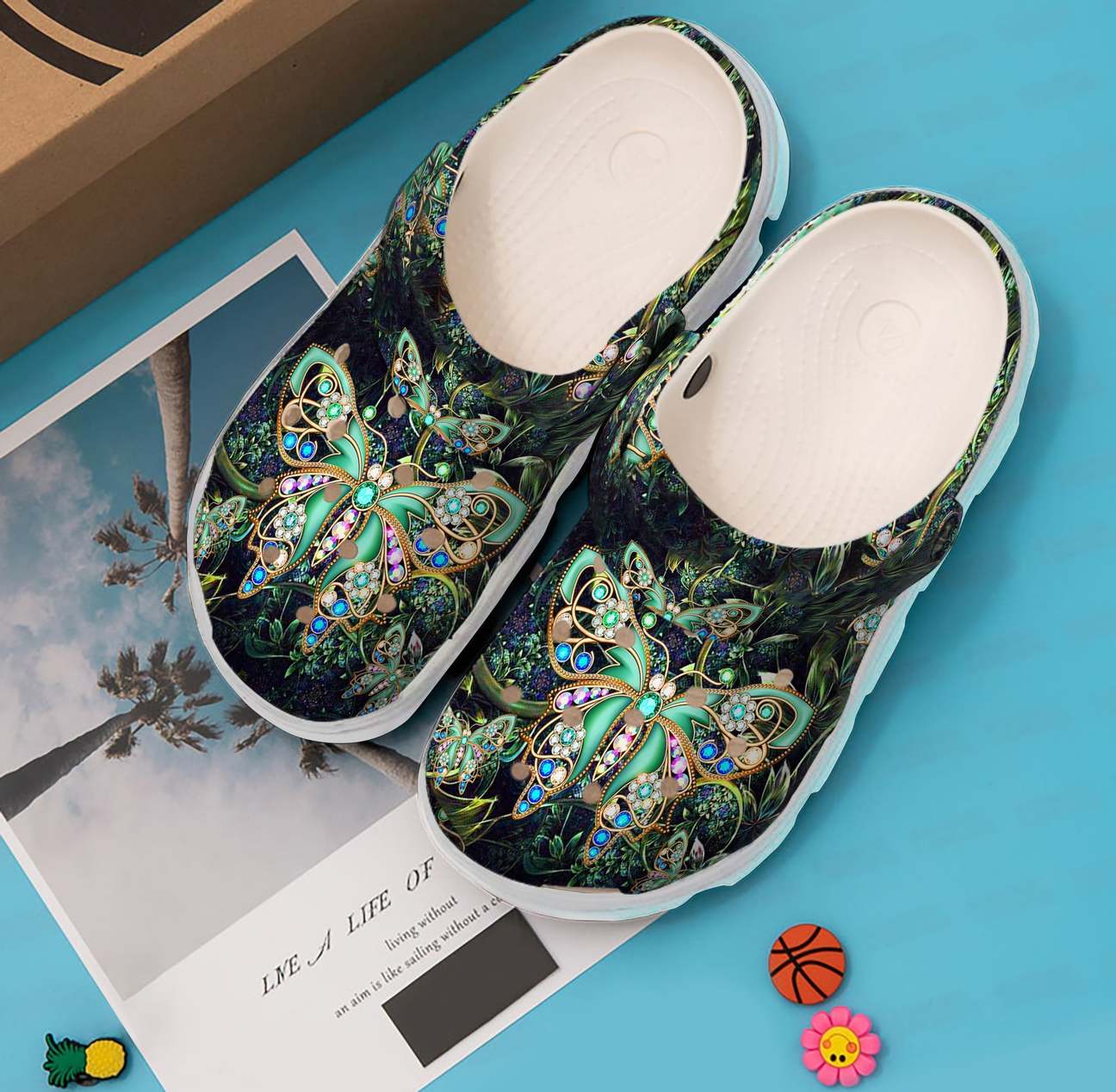 Butterfly Personalized Clog, Custom Name, Text Green Twinkle Butterflies, Fashion Style For Women, Men, Kid, Print 3D