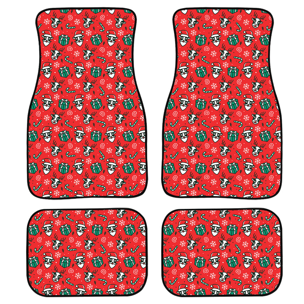 Christmas Cow Pattern Print Front And Back Car Floor Mats, Front Car Mat