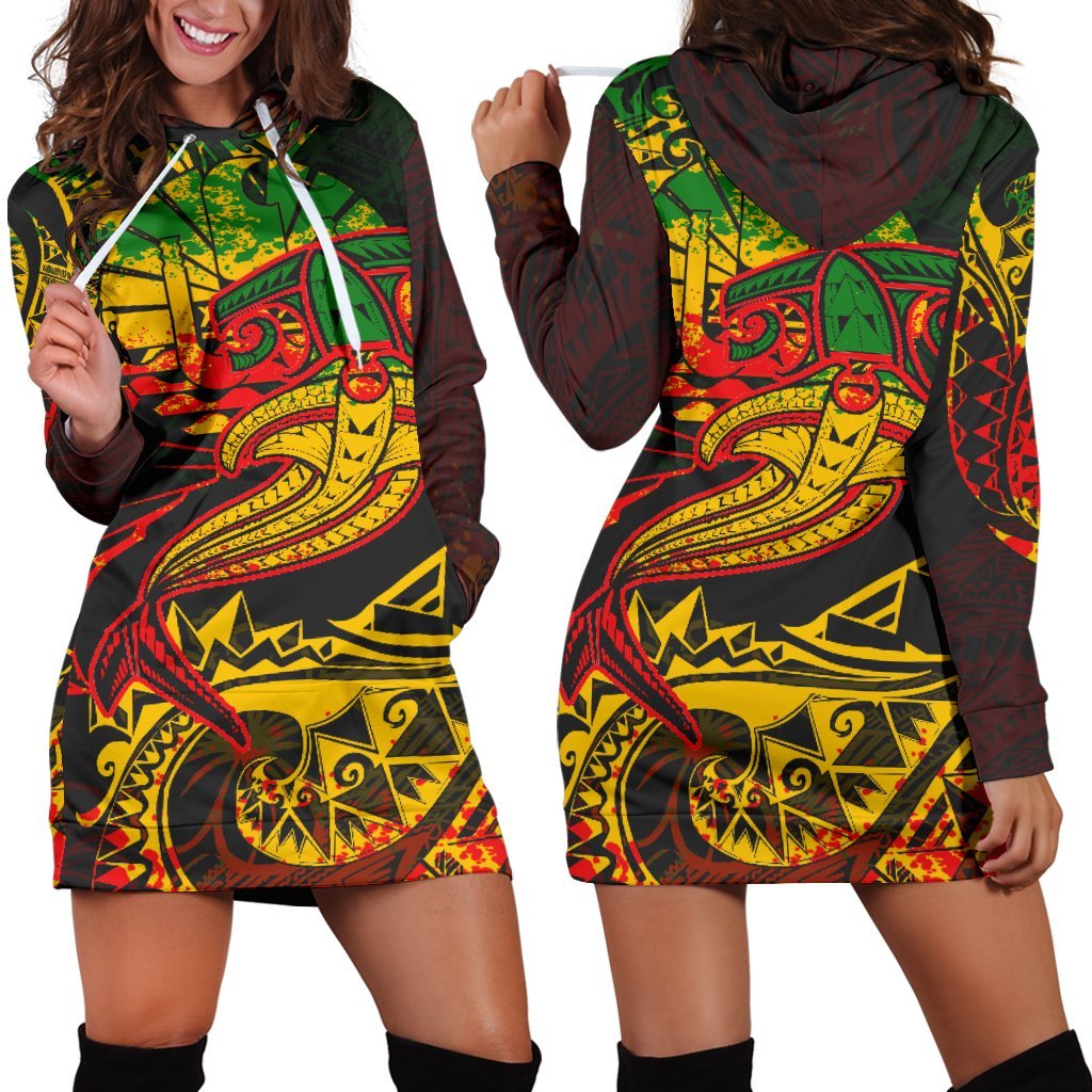 Tahiti Red Shark Polynesian Tattoo Color Hoodie Dress