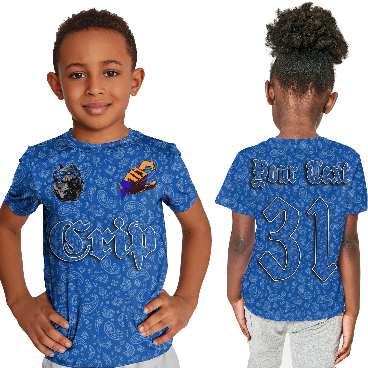 (Custom) Crips Gang T-Shirt Kid Blue Bandana A31