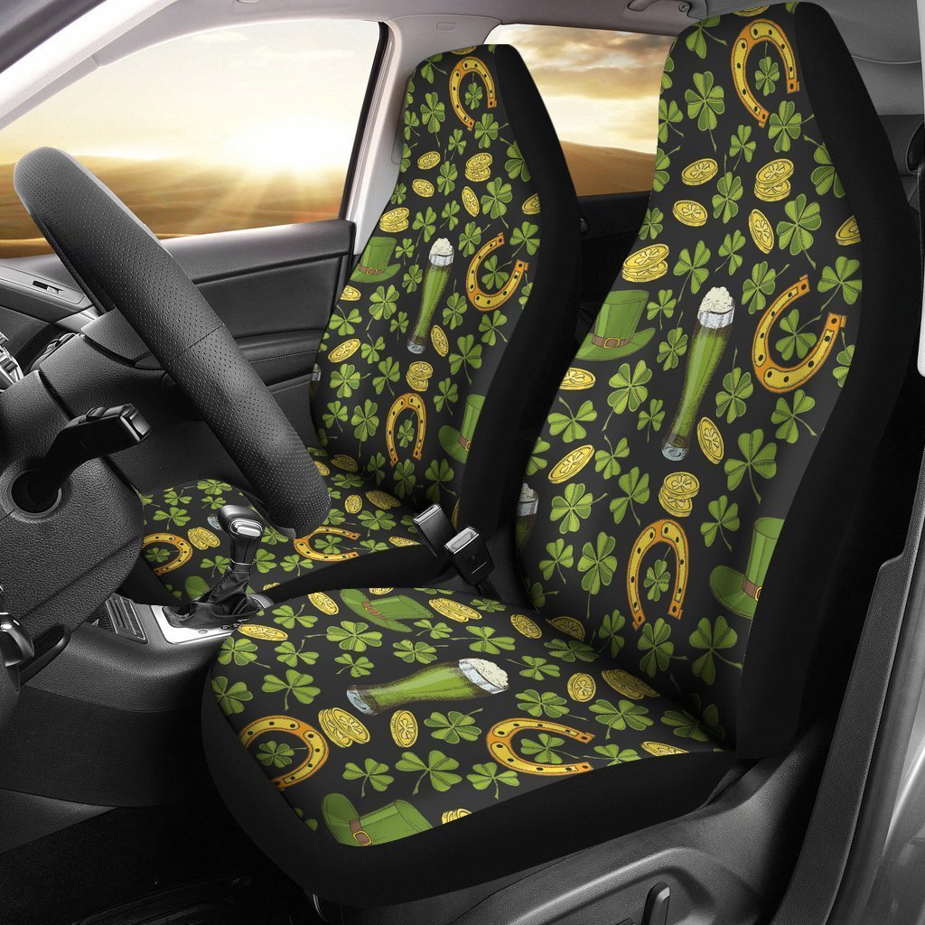 St Patrick'S Day Leprechaun Beer Pattern Print Seat Cover Car Seat Covers Set 2 Pc, Car Accessories Car Mats