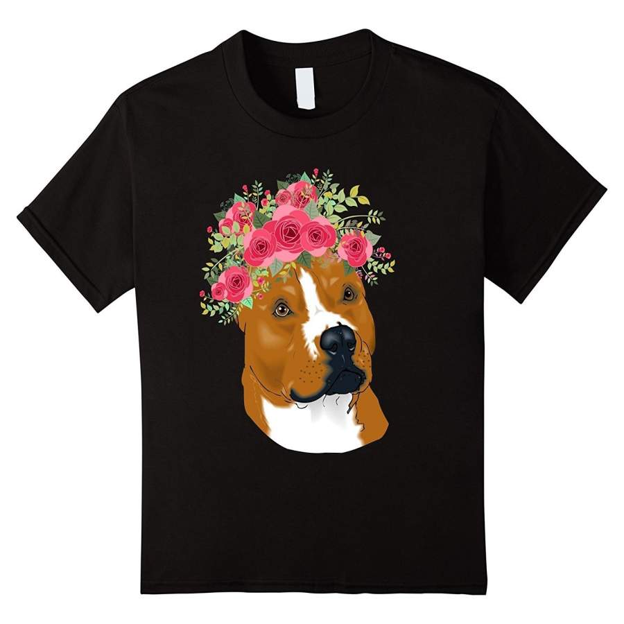 Fashion Pitbull Face Flower Shirt Pitbull Mom Gift Pittie Mom Men’S T-Shirt
