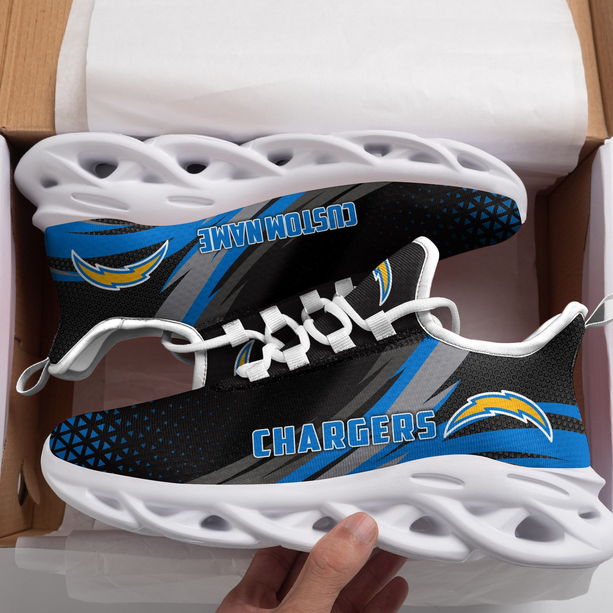 Los Angeles Chargers Triangle Custom Personalized Max Soul Sneakers Running Sports Shoes For Men Women Football Fanfootball Fan