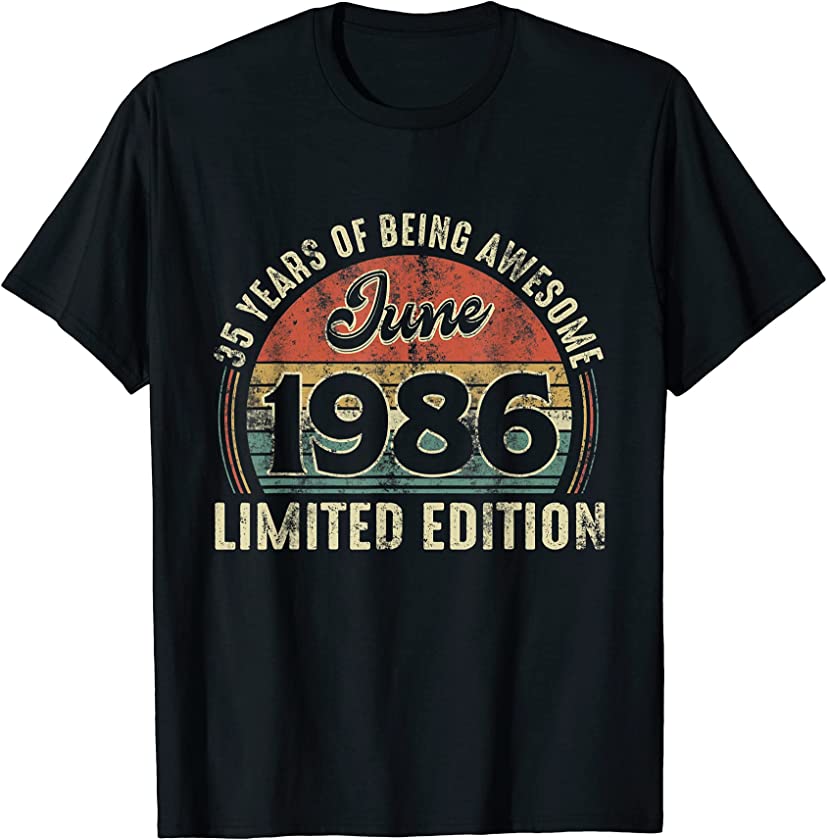 Vintage June 1986 Distressed 35 Year Old Retro 35th Bday T-Shirt