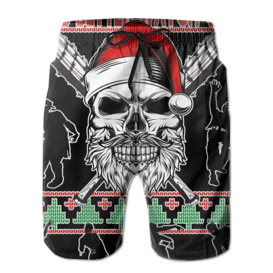 2 Pack You Better Watch Out Zombie Santa Ugly Christmas Poster Men Swim Trunks Drawstring Elastic Waist Quick Dry Beach Shorts With Mesh Lining Swimwear Bathing Suits
