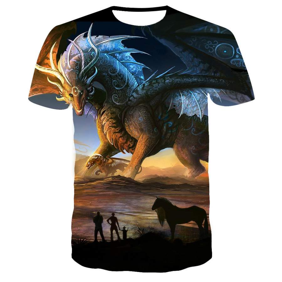 Unisex Short Sleeve Graphic Dragon Tee 3D All-Over Print Shirt