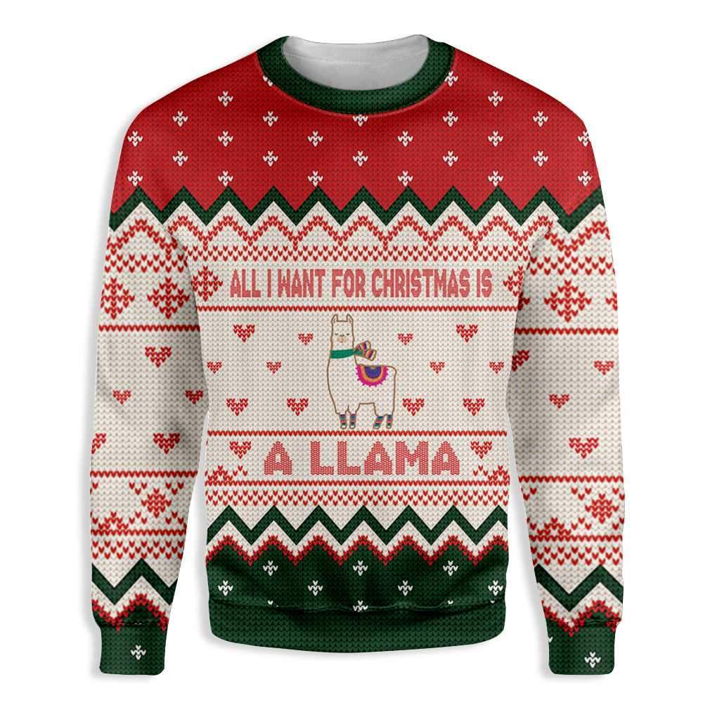 Unifinz Llama Christmas Sweater All I Want For Christmas Is A Llama Red White Green Ugly Sweater 2022