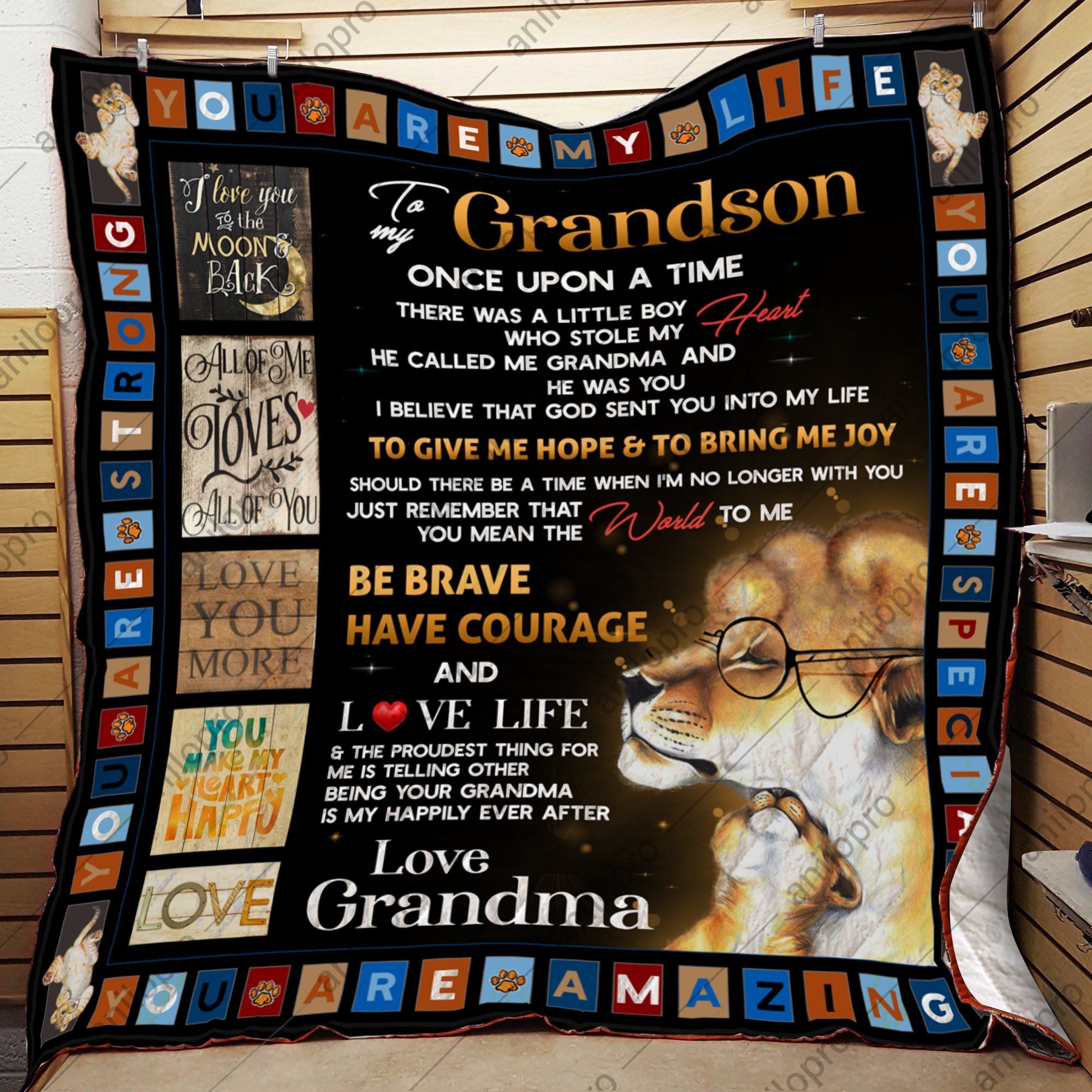 To My Grandson Grandma Lion Cl01110465Mdq Quilt Blanket