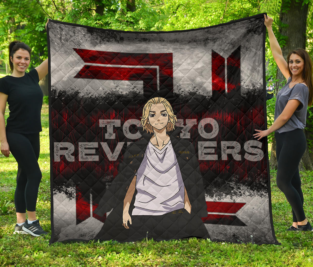 Tokyo Revengers Anime Cool Mikey Smiling Red And Grey Premium Quilt Blanket