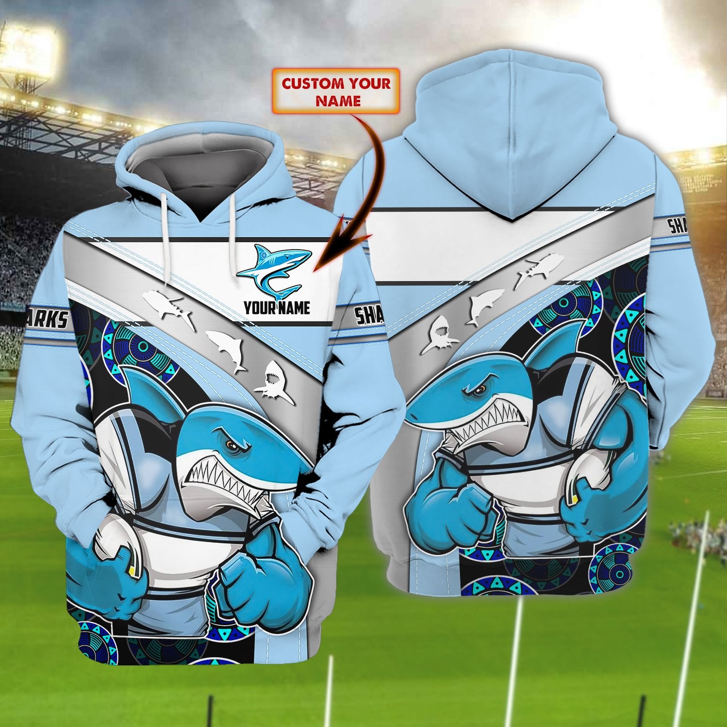 Cronulla-Sutherland Sharks  – Personalized Name 3D Hoodie 74 – Pt97 Rd