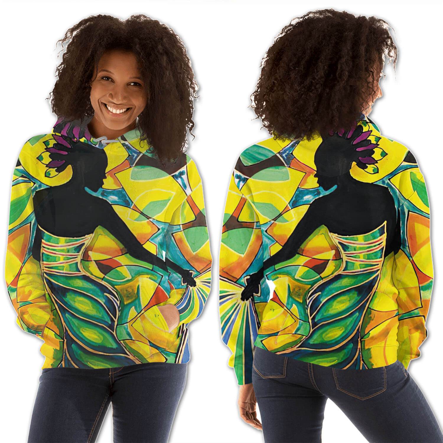 African American Hoodies Beautiful Afro American Woman All Over Print Womens Hooded Sweatshirt African Print Styles BPS72622