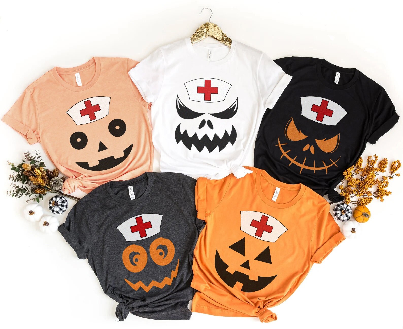 Halloween Nurse Shirt, Jackolantern Pumpkin Group Tshirt Spooky Nurse T-Shirt Boo Crew Funny Nursing Er Icu Rn Fall Autumn Tee Gift