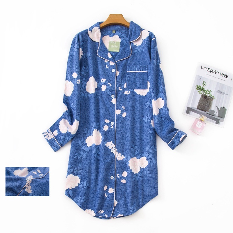 Winter Spring Nightgowns Women Casual Night Dress Stripe Polka Dot 100% Brushed Cotton Sleepshirt Plus Size Nightwear Sleepwear alx