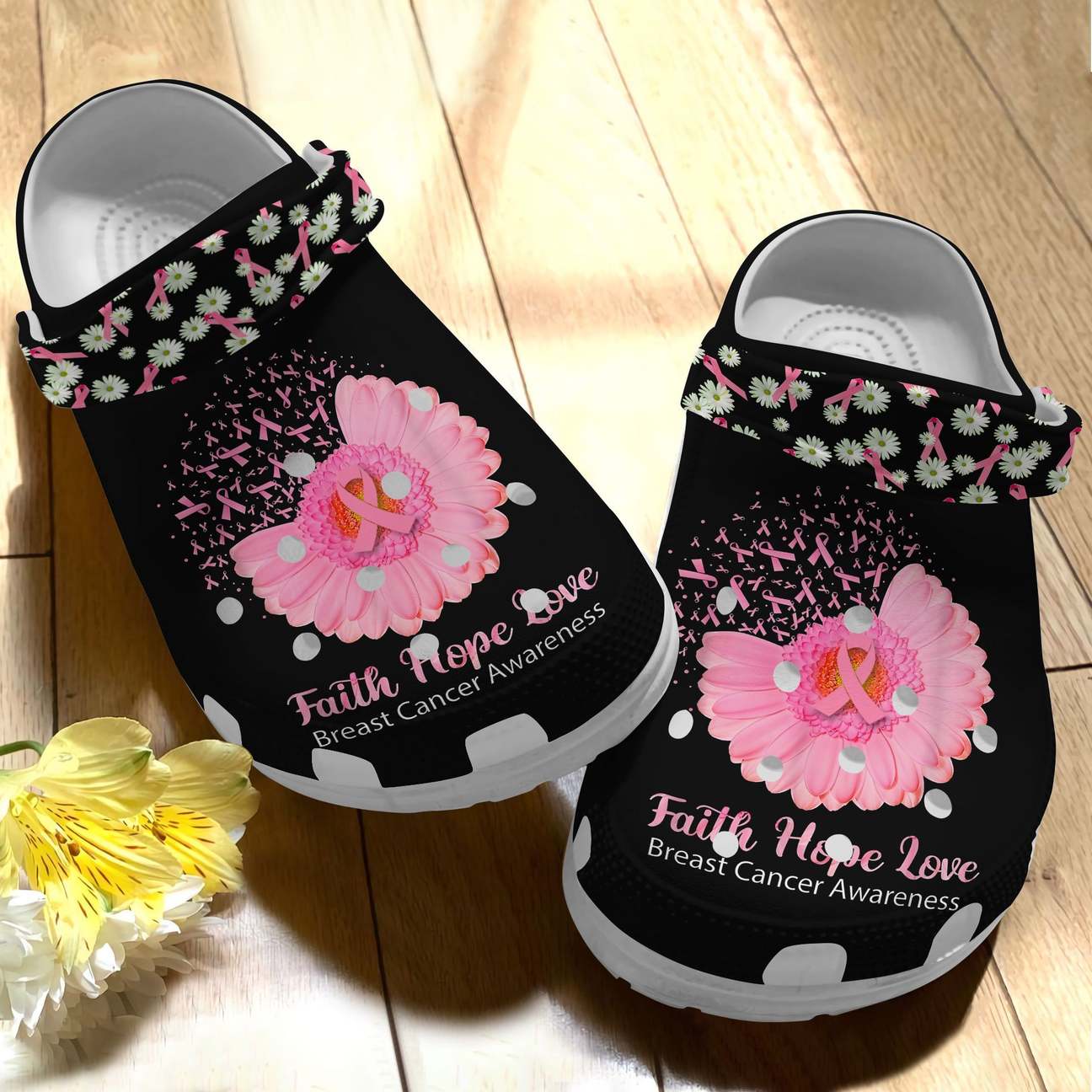 Breast Cancer Personalize Clog, Custom Name, Text, Fashion Style For Women, Men, Kid, Print 3D Whitesole Faith Hope Love