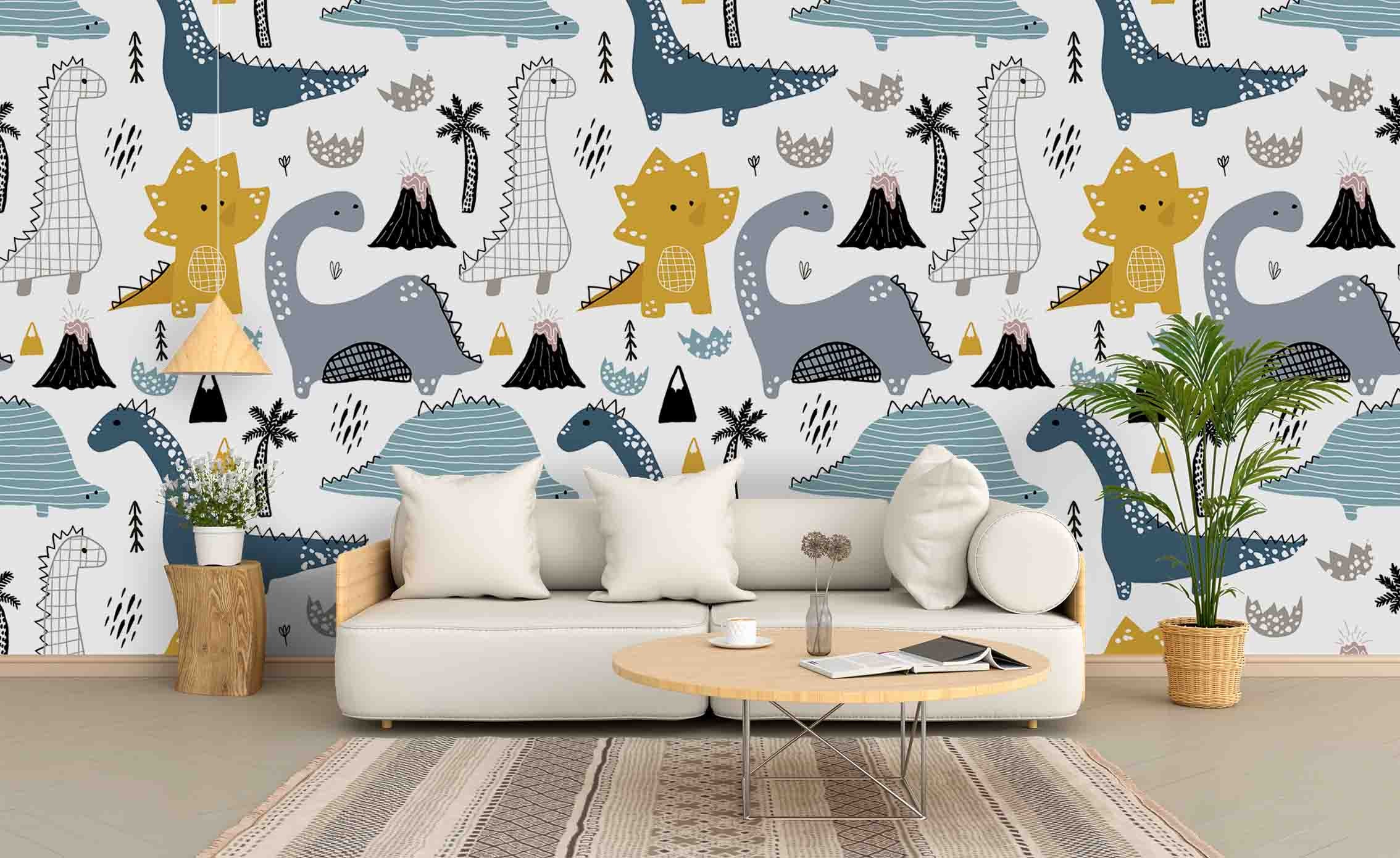 3D Hand Drawn Animal Dinosaur Wall Mural Wallpaper Lqh 71