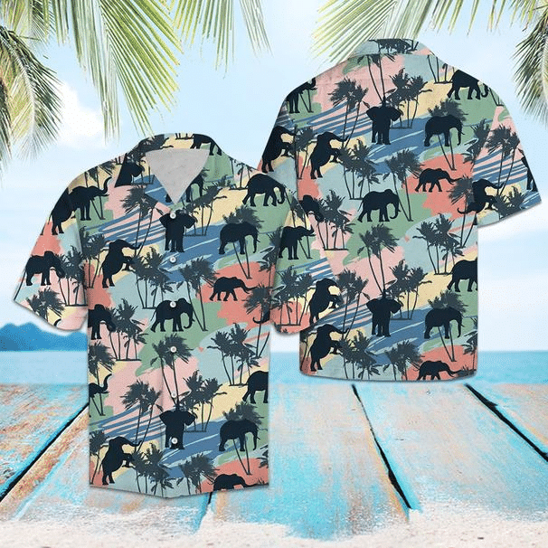 Waybackapparel Elephant Coconut Palm Vintage 3D Hawaiian Shirt