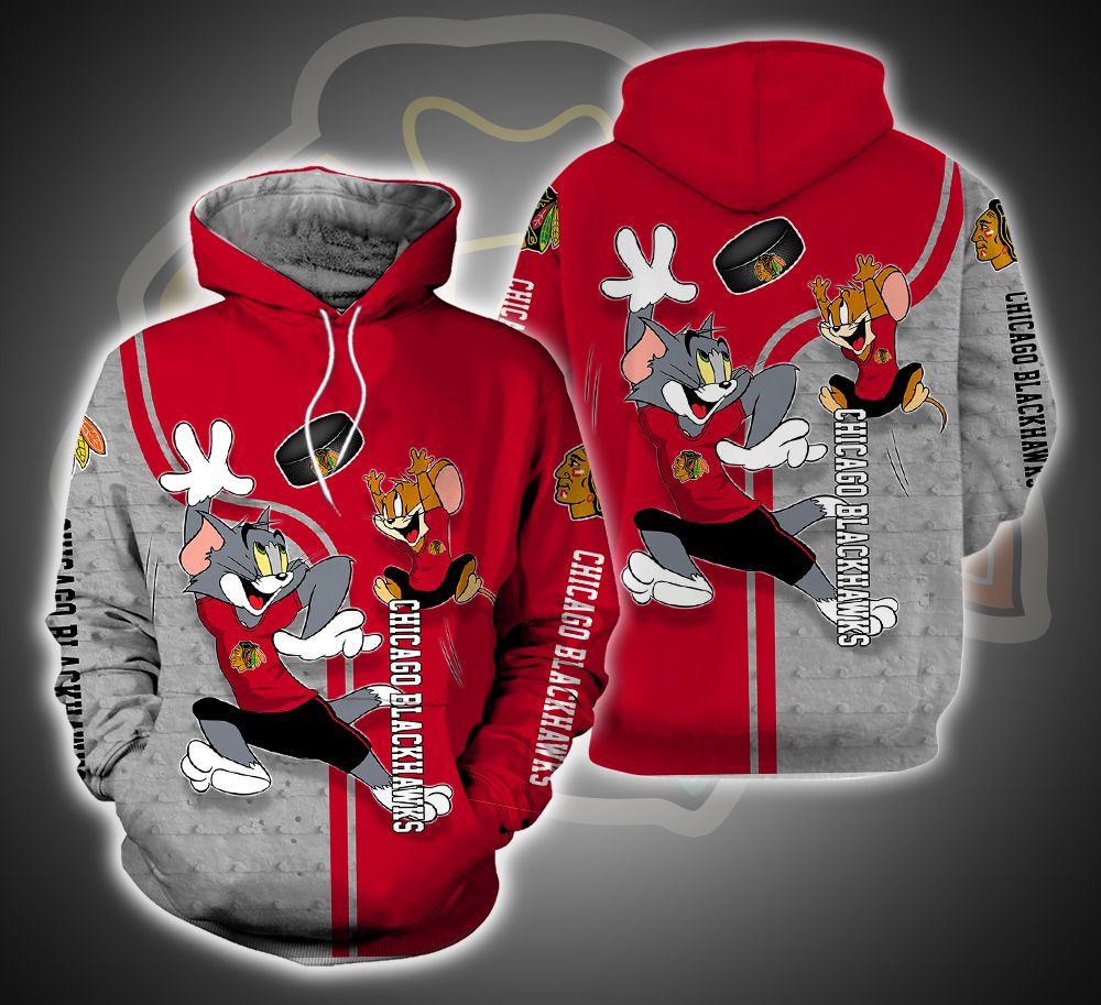 Chicago Blackhawks Ft. Tom and Jerry 3D Printed Hoodie