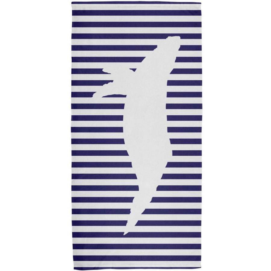 Whale Nautical Stripes All Over Bath Towel