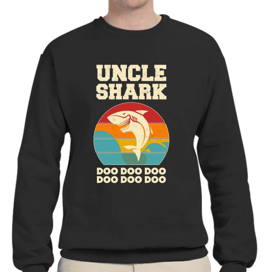 Uncle Shark Retro Vintage Fathers Day Dad Crew Neck Sweatshirt