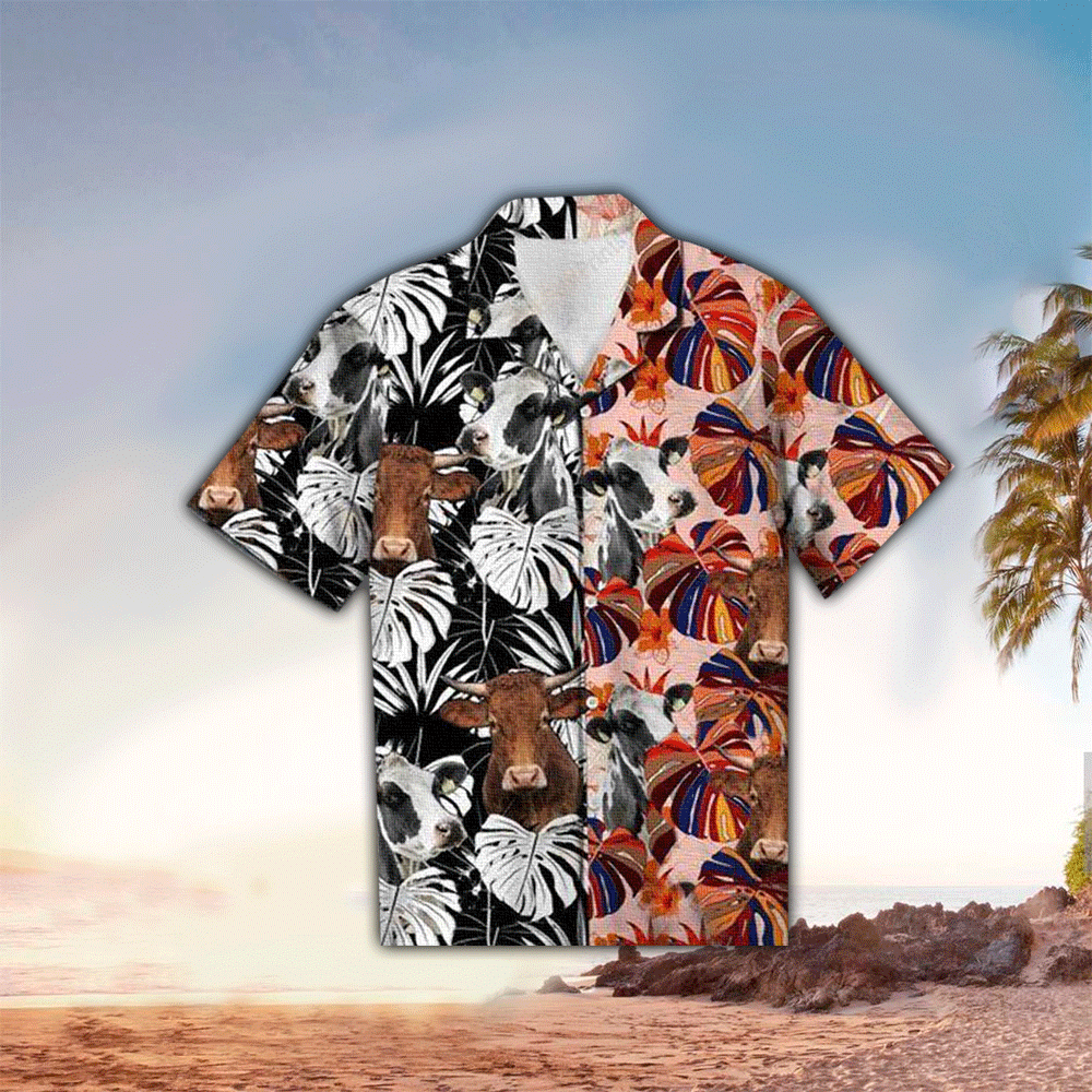 Cow Floral Colorful Hawaii Shirt Aloha Tropical Sleeve Summer All Size Ha3962