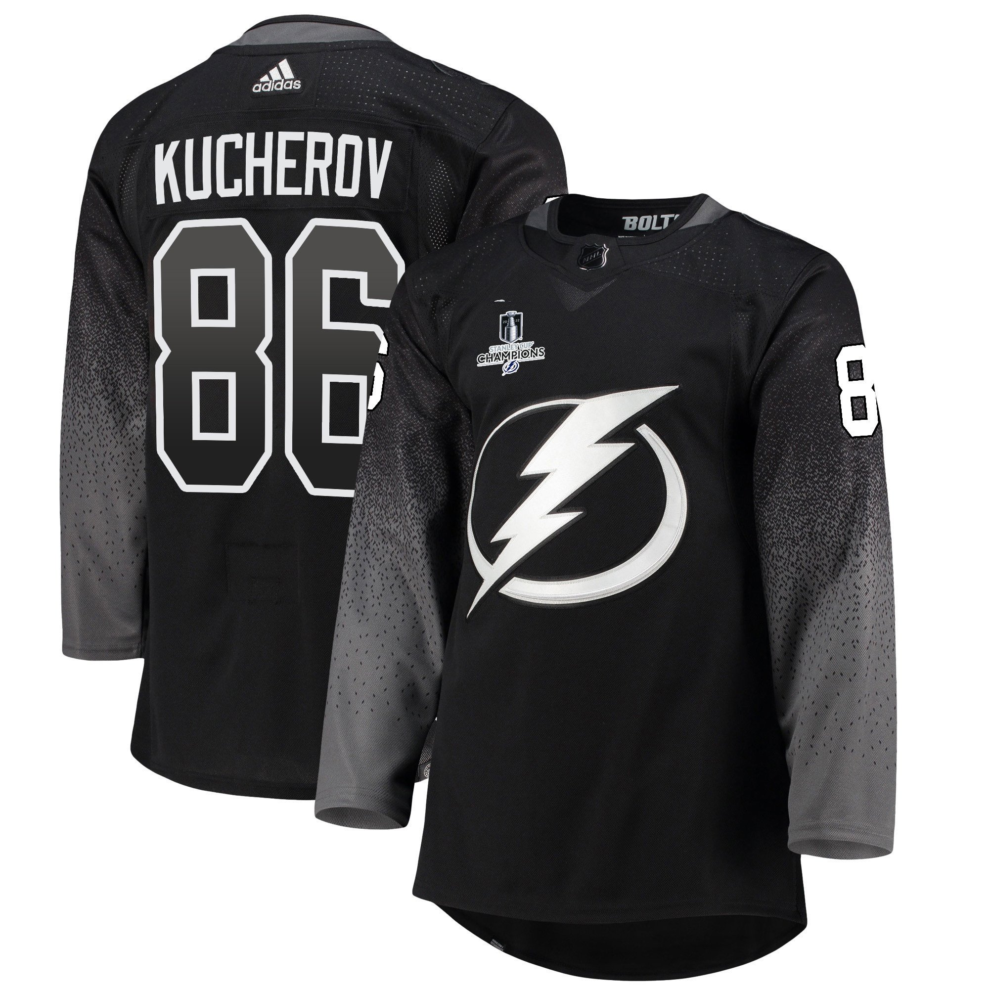 Tampa Bay Lightning Nikita Kucherov 86 Alternate 2022 Stanley Cup Champions Breakaway Men Jersey – Black