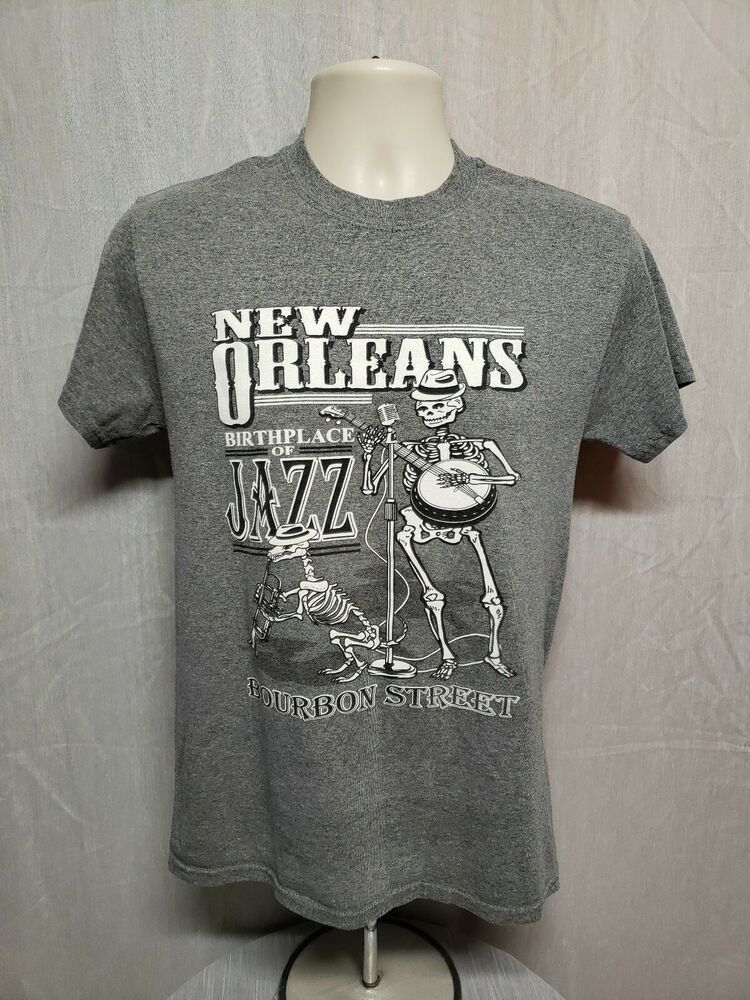 New Orleans Bourbon Street Birthplace Of Jazz Adult Gray Shirt