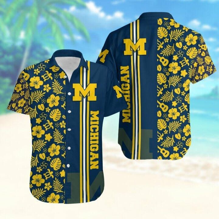 NCCA Michigan Wolverines Maize Flowers Blue Hawaiian Shirt