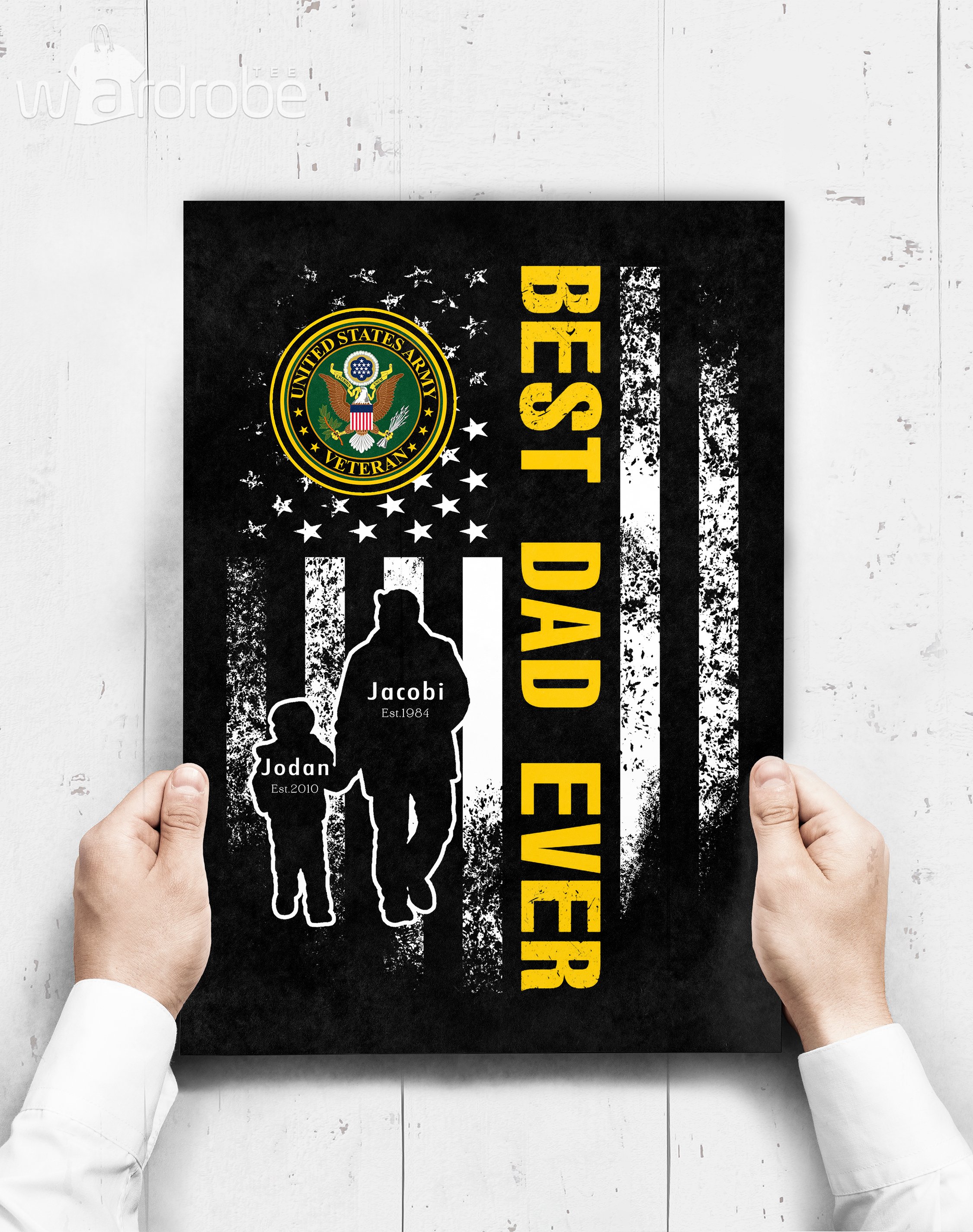 Personalized Father’s Day Gift Custom Poster Prints Wall Art Dad And Son United States Army Veteran